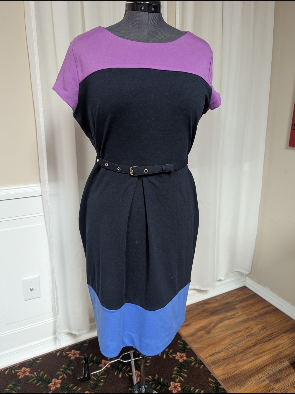 Nautica Black Dress with Purple Yoke and Blue Hem